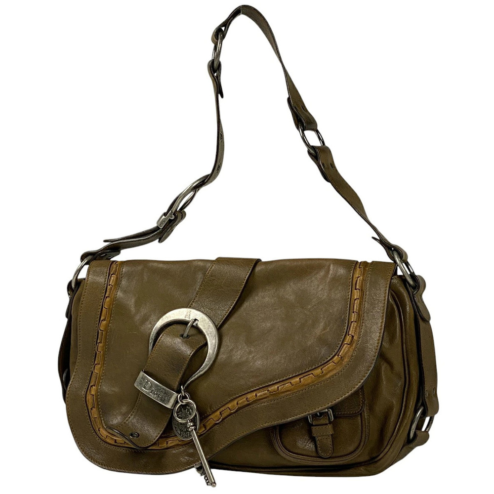 Christian Dior Gaucho Shoulder Bag Saddle Hobo Leather Brown